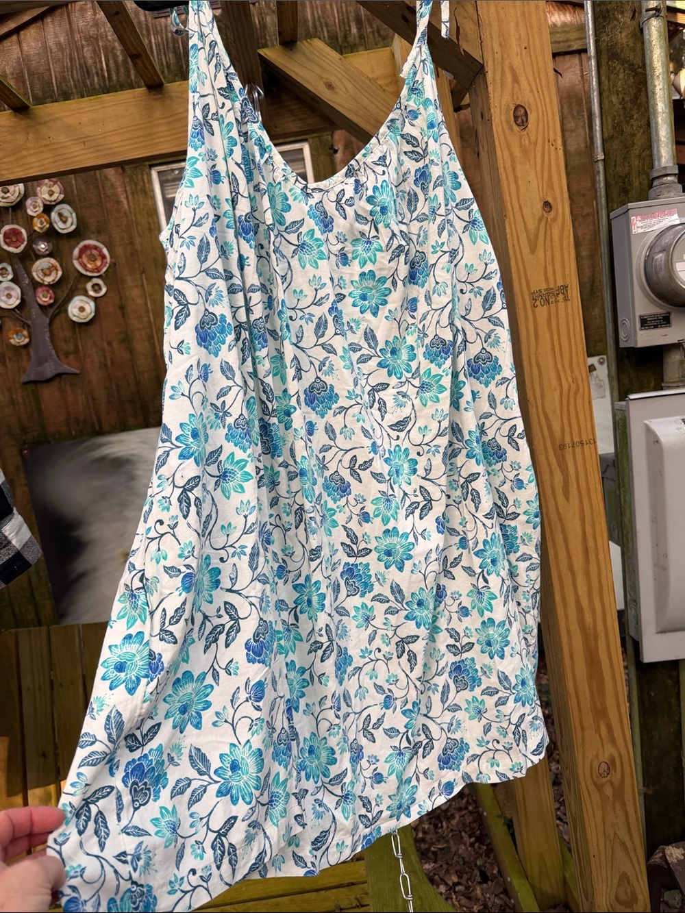 Old Navy White Midi Dress with Blue Floral Print swim, cover-up 4X nwt